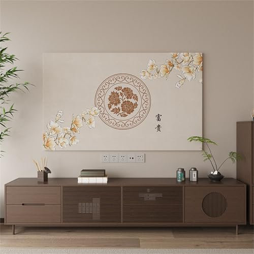 Hixingo TV Staubschutzhülle, Blume Chinesisch Stil TV Abdeckung Staubschutzhülle TV Abdeckung Schutzhülle Fernseher Fernsehabdeckung TV Schutzhülle Multifunktional (70-75inch,Gold Blume)