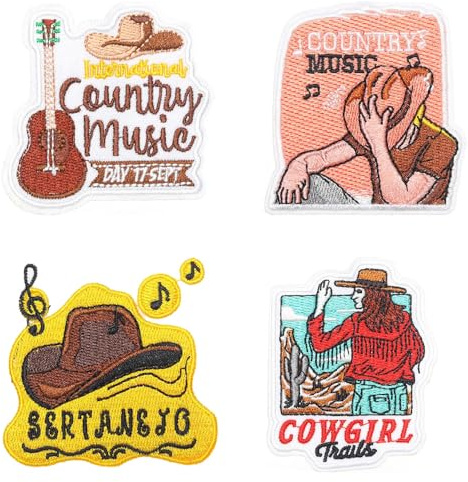 4 Pcs Disco Cowboy Girl Emblem Patch Iron On Sew On Colour Embroidered Fastener Cute Style Funny Applique Tactical Military Patches for Jacket,Hats,Vest,Bags,Clothes,Jeans,Backpacks