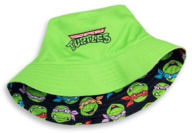 TEENAGE MUTANT NINJA Turtles Wendbarer Fischerhut für Jungen in Grün und Schwarz | TMNT-Logo und Durchgehender Aufdruck mit Schildkrötengesichtern | Lässige Sonnenschutz-Kopfbedeckung