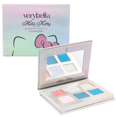 Verybella - Hello Kitty Lidschatten-Palette, 6 Farben, enthält sowohl helle Pastellfarben als auch Glitterfarben, für einen immer glamourösen Look