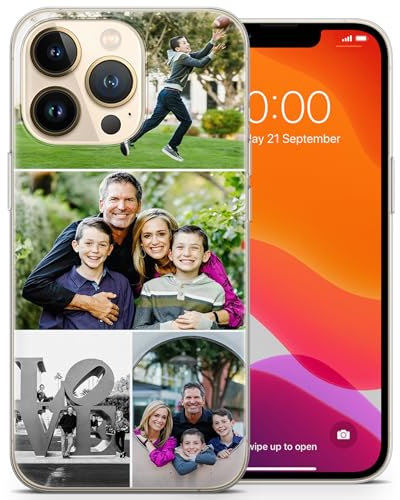 AMAZING Personalisiertes Fotohandyhülle für iPhone 6,7,8,X,Xr,11,12,13,14,15,16,17 Serie – Mit individuellem Text & Bilddesign – Kristallklare, Kratzfeste TPU-Schutzhülle - Mit 4 Fotos
