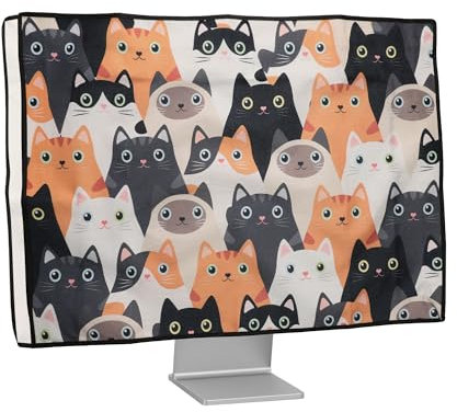 kwmobile Dust Cover for 31-32 monitor - Linen Monitor Protector with Design - Cats Orange/Black/White