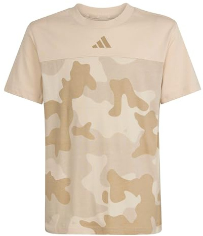 adidas Unisex Kids Seasonal Essentials Camo Cotton T-Shirt Juniors, Crystal Linen/Hemp, 7-8 Years