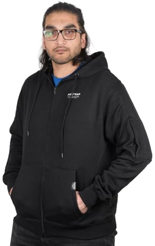 Firetrap Mens Hoodie Zip Up Plain Fleece Sweatshirt Polycotton Full Zip Gym Jacket Top with Hood – Casual Outdoor Fitness Zipper Hoody for Men Black XXL