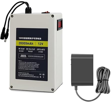 HJGHY DC 12 V 10 Ah 20 Ah 30 Ah Lithium-Li-Ionen-Akku, 12 V Lithium-Ionen-Ersatzbatterien für den Außenbereich mit Ladegerät für LED-Lichtleisten-Kamera,12v,20Ah