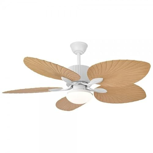 Bilake Ventilador de techo grande luz y mando Ø132 cm motor DC 5 aspas | Ventilador techo colonial estilo tropical diseño hoja de palma