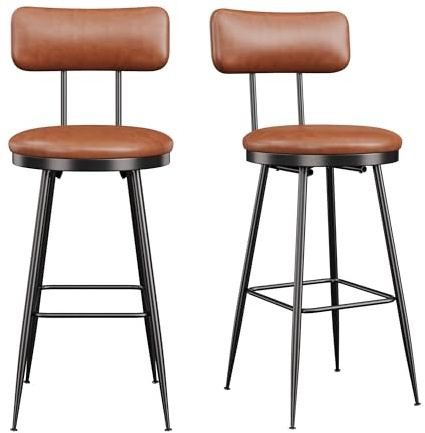 2er-Set Barhocker, hoher Hocker mit Rückenlehne, hohe Stühle, Küchenbänke, hohe Hocker, gepolstert, 2 Stück, für Küche, Wohnzimmer, Bar (Braun, 2 Stück)