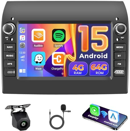 Hikity 4+64GB Autoradio Android 15 für Fiat Ducato Carplay | für Citroen Jumper/Peugeot Boxer, Wireless Carplay Android Auto, 7-Zoll-Touchscreen, BT GPS WiFi SWC 32EQ Rückfahrkamera+MIC