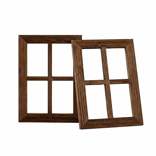 Relaxdays Dekofenster, 2er Set, Fensterrahmen Deko, HB: 40x28 cm, braun | Landhaus, Holzfenster vintage, Sprossenfenster