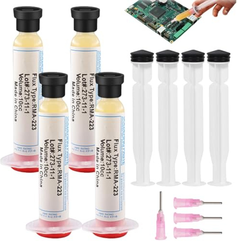 VRYNDH Flussante Saldatura No Clean (4 Pezzi) - Flussante Gel per Elettronica, Treccia Dissaldante Inclusa, Saldatura Stagno Professionale