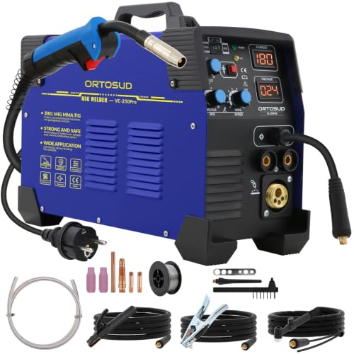 Macchina Saldatrice MIG Corrente Uscita 200 A,Saldatrice MIG Portatile, 3 in 1 con Gas no Senza Gas/Stick/Lift Tig/Saldatura a Punti Saldatrice di Filo Animato 0,8 mm Schermo LCD
