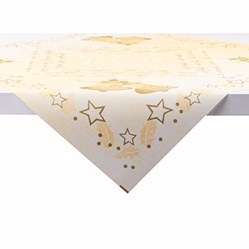 Sovie HORECA Weihnachtstischdecke Harmony in Creme aus Linclass-Airlaid, 80 x 80cm, 20 Stück, Design mit Weihnachtsglöckchen, Ilex-Zweige und Sterne in Gold-Creme, Mitteldecken