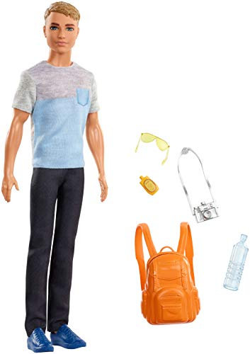 Barbie Voyage poupée Ken aux Cheveux châtains avec 5 Accessoires Dont Un Appareil Photo et Un Sac à Dos, Jouet pour Enfant, FWV15