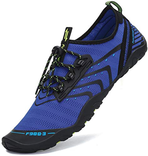 SAGUARO Chaussures Aquatiques Homme Femme Chaussons de Plage Respirant Chaussures d'eau Léger Chaussures de Yoga Natation Plongée Surf Piscine, Bleu, 42 EU