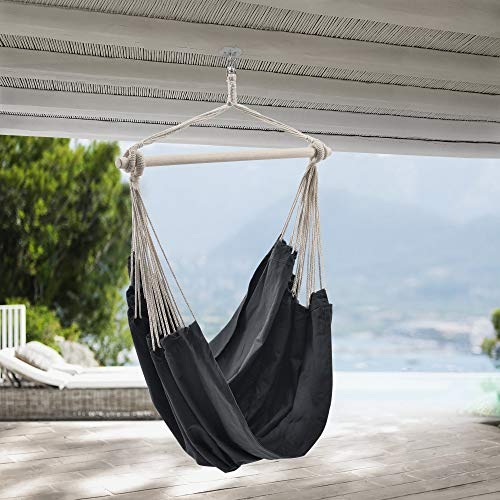 casa.pro XXL Hängesessel 'Miramar' Hängesitz bis 150 kg Hängeschaukel Sessel Hängematte Indoor Outdoor Dunkelgrau