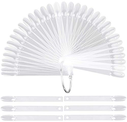 50 Pcs False Nail Sticks Polish Board Nail Polish Practice Display Art Tips with Metal Split Ring (Clear Design#1)
