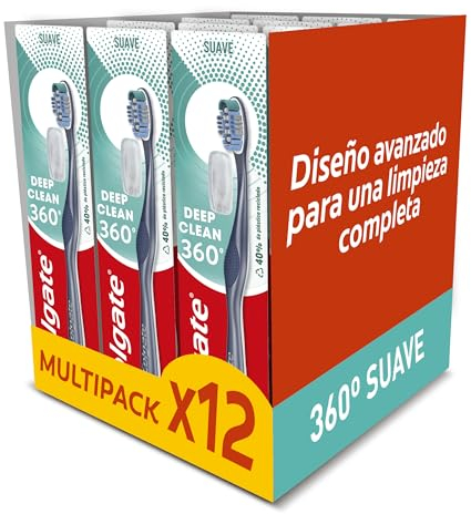 Colgate 360, weiche Zahnbürste, entfernt Mundbakterien, inkl. Kappe, 12 Stück