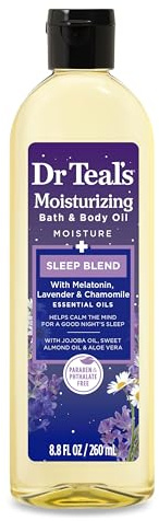 Dr Teal's Moisturizing Bath & Body Oil, Sleep Blend with Melatonin, Lavender & Chamomile Essential Oils, 8.8 fl oz.