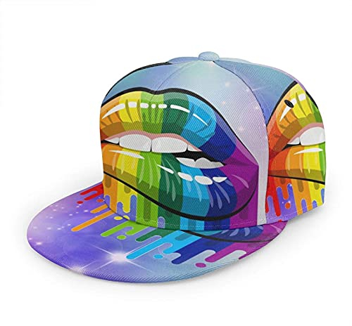 Oaieltj Unisex Baseball Cap Erwachsene Teens Adjustable Snapback Flat Brim Baseball Cap Cool Hip Hop Hat, Lgbt Gay Homosexual Lesbian Rainbow Lips, One size