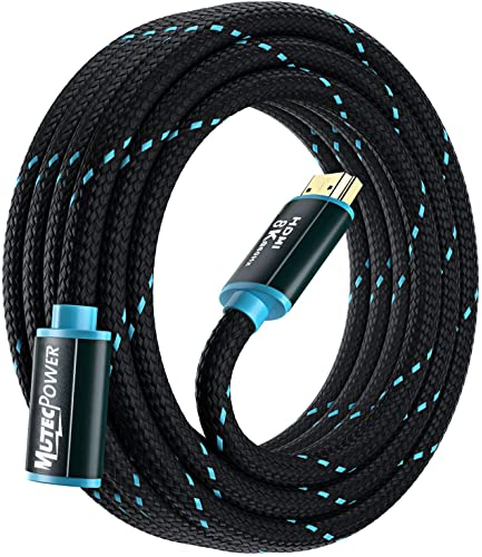MutecPower 3 mètres Câble d'extension 8k HDMI 2.1V Ultra Haute Vitesse 48 Gbps 8K@60Hz et 18Gbps 4K@120Hz avec HDR, VRR et eARC - 28 AWG UL énuméré 3m câble mâle vers femelle bleu/noir tressé