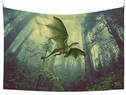 Puurbol Drache Wandteppich für Schlafzimmer Grün Wald Zimmer Dekor Wandbehang