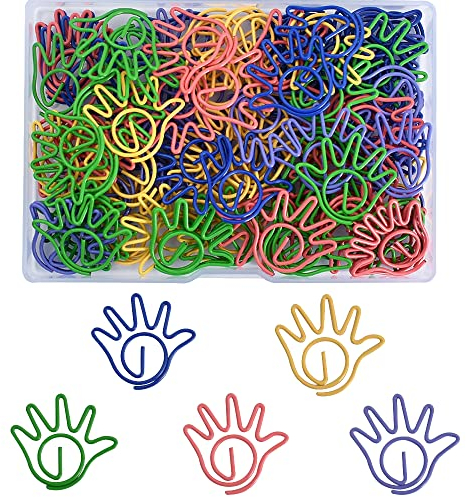 100Pcs Kreative Nette Palm geformte Büroklammern 5-Farben in Geschenkbox Lustige Büroklammern Bunte Büroklammern Cooles Design für Büroschule und persönlichen Gebrauch Lesezeichen Lehrer Geschenke