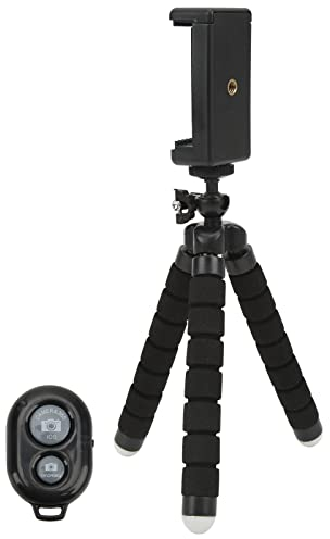 Trépied en éponge Flexible, Trépied en Aluminium pour Perche à Selfie pour Téléphone Portable, Support de Clip de Téléphone à Télécommande sans Fil de 30 Pieds pour Téléphone Portable de 6 à 9 Cm / 2,
