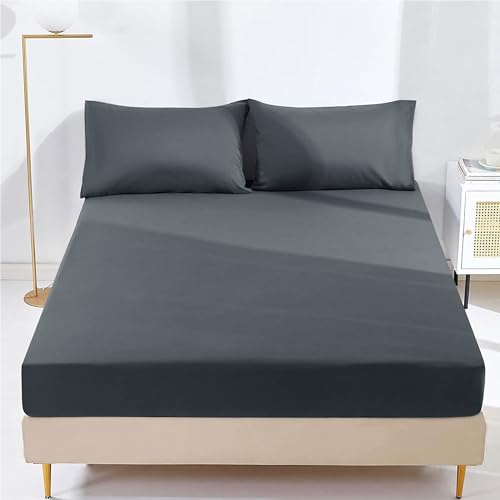 AR Ware Fitted Bed Sheet Microfibre 25cm Depth Super Soft Non Iron Shrinkage and Fade Resistant Luxury Bedding Sheets (Charcoal, King) (F25cm)