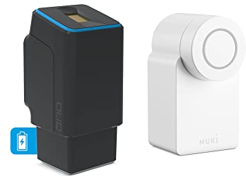 EKEY UNO 200224 Lecteur d’empreinte digitale avec batterie rechargeable, y compris Nuki Smart Lock 3.0 blanc, Lot de post-équipement avec batterie rechargeable pour toutes les portes courantes, noir