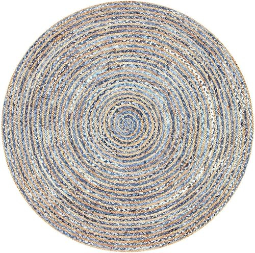 DNR Indische Naturfaser-Jeans, Jute-Mischung, 210 x 210 cm, rund, gewebter Teppich, natürliche Farbe, für drinnen und draußen