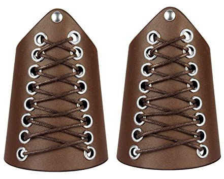 COSFAN Parabraccia in pelle per tiro con l'arco, bracciale regolabile con cinturino, protezione per braccio vichingo, protezione per polso ampia, armatura in pelle per uomo donna (Marrone)