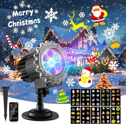 MATEPROX Proyector Luces Navidad, Proyector de Luz LED de Copos de Nieve Resistente al Agua IP65, Lámparas de Proyector Decoracion Navidad para Interiores y Exterior, Jardín, Césped, Casa, Fiesta