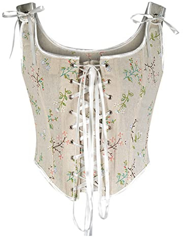AMhomely Corset Tops for Women Rococo Cropped Tank Tops Lace Up Corset Bustier Elegant Baroque Belt Overbust Lingerie