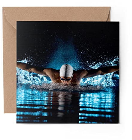 1 x biglietto di auguri (inserto fotografico) - nuoto atleta olimpico piscina nuotata - vuoto compleanno celebrazione anniversario #24281