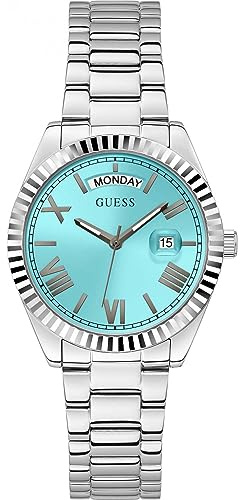GUESS Damen Armbanduhr Luna mit silberfarbenem Edelstahlarmband, 3 Bar, Gehäusedurchmesser: 36 mm, GW0308L4