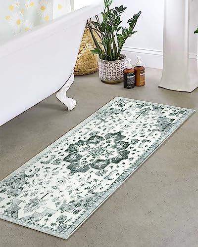 Seavish Orientalischer Badezimmerläufer Teppich, rutschfest, waschbar, 45.7x119.4 cm, grau, Vintage-Perser-Badteppich, weicher Samt, saugfähig, rustikale Tribal-Heimdekoration für Dusche, Wäsche