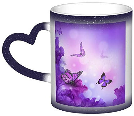 WOWBED Lila Blume Farbwechsel Becher Keramik Hitzeempfindliche Farbwechsel Tassen Wärmeaktivierte Sublimation für Kaffeetasse