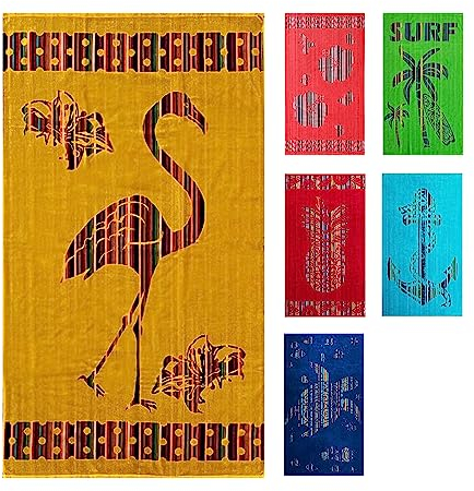 jilda-tex Strandtuch 90x165 cm Badetuch Strandlaken Badelaken Strandhandtuch 100% Baumwolle XXL (Yellow Flamingo)