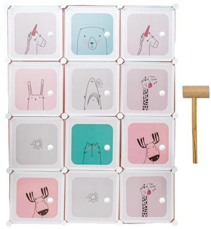 INTIRILIFE Kleiderschrank DIY Steckregal mit 12 Türen für Kinder in Pink - Aufbewahrungsschrank Regal Würfel mit 2 Kleiderstangen individuell aufbaubar