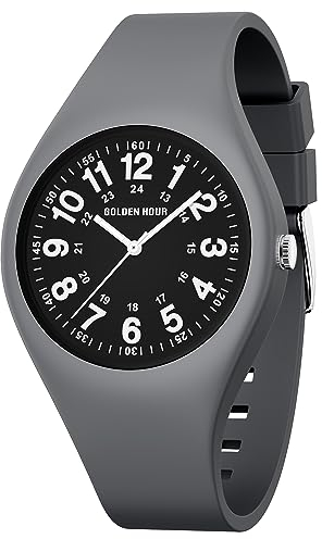 GOLDEN HOUR Montre de Sport Analogique étanche Unisexe pour Infirmières, Professionnels de la Médecine, étudiants – Cadran Facile à Lire, Bracelet en Silicone - Bleu Marine