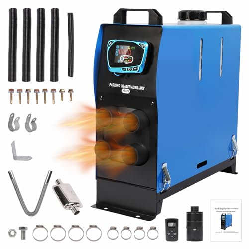 12V/24V 8KW Diesel Air Heater All-in-One Parking Heater with 4 Air Outlets, 5L Fuel Tank, LCD Display & Remote Control, Fast Heating for Motorhomes Bus RVs Trucks Boats ect.