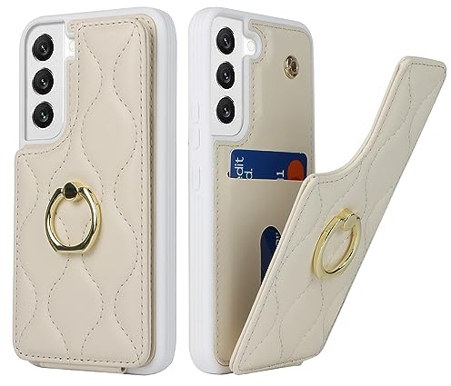 SailorTech Samsung Galaxy S22 Hülle mit Kartenhalter für Frauen, Galaxy S22 Handyhülle Ring-Ständer [Kartenfach] [Standfunktion] Niedliche und modische Tasche für Samsung Galaxy S22-Weiß