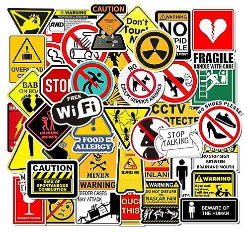 50 pcs Funny Warning Sign Stickers Cool Stickers Cartoon Aesthetic Fashion Minimalist Abstract Waterproof Stickers for Laptop Water Bottle,Sign Stickers Decoration Supplies