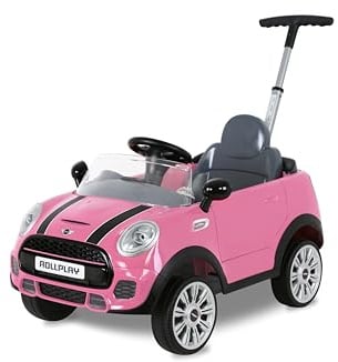 Rollplay MINI Cooper Ride‑On Push Car Buggy, Pink – Toddler Car with Steering Wheel, Adjustable Footrest & Licence Plate, 10 Months+, Up to 20 kg