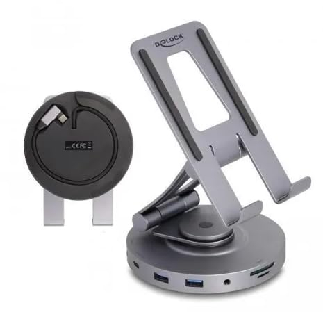 Delock Station d’accueil de tablette et Laptop 4K Avec Support intégré - HDMI/USB/Hub/SD/Micro SD/PD 3.0,
