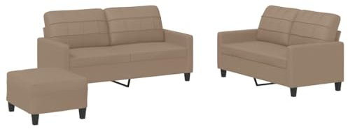 vidaXL Sofagarnitur 3-TLG., Sessel Couch mit Kissen Fußhocker, Sofa Wohnzimmersofa mit Armlehnen, Couchgarnitur Designsofa Sitzmöbel Polstermöbel, Cappuccino-Braun Kunstleder