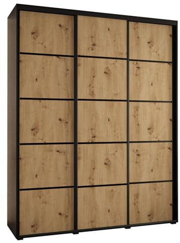 MEBLE KRYSPOL Davos 4 190 Schrank mit DREI Schiebetüren für Schlafzimmer - Moderner Kleiderschrank mit Kleiderstange und Regalen - 235,2x190x45 cm - Schwarz Artisan Schwarz