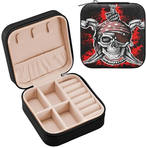 Schmuckschatulle für Damen, PU-Leder, Reise-Schmuckkästchen für Ringe, Ohrringe, Halsketten, Uhren, Geschenke für Mädchen, Damen, Jolly Roger, Piratensymbol, gekreuzte Dolche