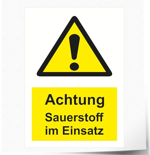 Indigos UG - Schild Achtung Sauerstoff im Einsatz - 210x297 mm - Hotel, Firma, Schutz, Kita, Arzt, Praxis - Sicherheit - Warnung - Aluverbundplatte 3mm, Wohnung
