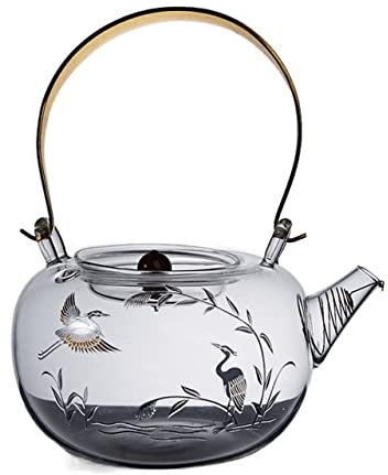 Tea Kettle Stovetop 900ML Glass Teapot Electric Heating Brewing Teapot Glass Transparent Kettle Handle Teapot Large Capacity Cold Kettle Tea Pots for Stove Top (A 900ML)